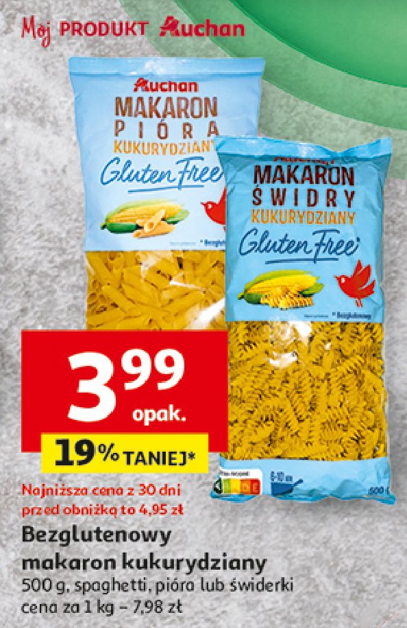 Makaron kukurydziany bezglutenowy rurki Auchan różnorodne (logo czerwone) promocja