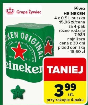 Piwo HEINEKEN 4 x 0,5 l puszka różne rodzaje promocja w Carrefour