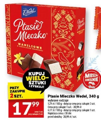 Ptasie Mleczko Wedel waniliowe, 340 g promocja w Twój Market