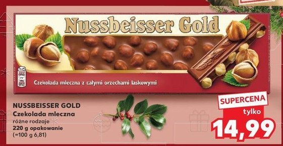 Czekolada mleczna z całymi orzechami laskowymi i rodzynkami Alpen gold nussbeisser promocja w Kaufland