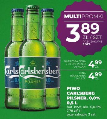 Piwo Carlsberg Pilsner bezalkoholowe 0,0% 0,5 L promocja w Duży Ben
