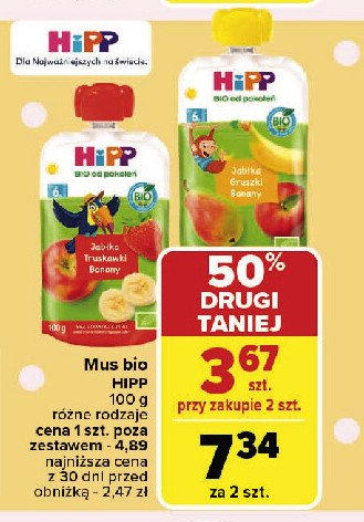 Mus owocowy jabłko-gruszki-banan Hipp bio promocja