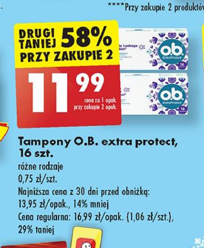 Tampony normal O.b. extra protect promocja w Biedronka