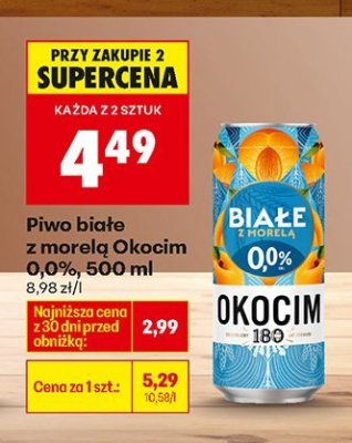 Piwo białe z morelą Okocim 0,0%, 500 ml promocja w Biedronka