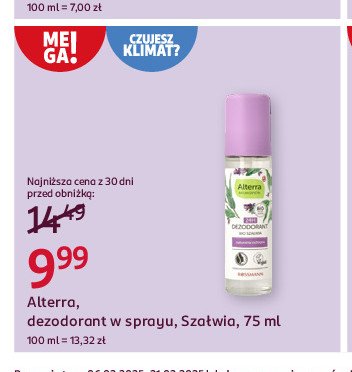 Dezodorant jojoba i szałwia Alterra promocja w Rossmann