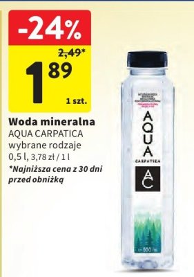 Woda mineralna AQUA CARPATICA promocja w Intermarche