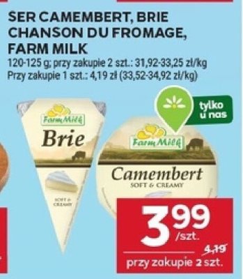 Ser Camembert, Brie Chanson du Fromage, Farm Milk promocja w Stokrotka