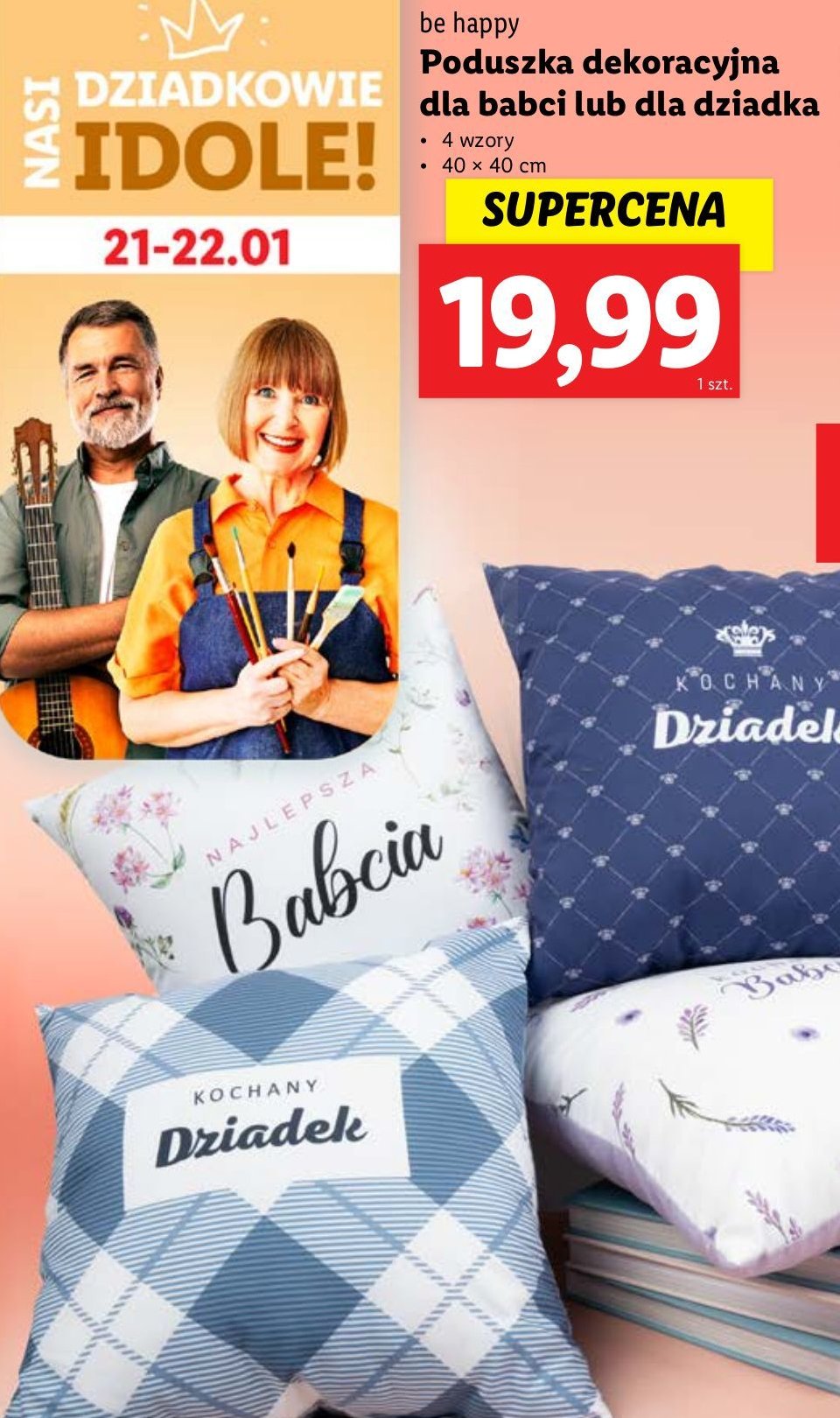 Poduszka 40 x 40 cm dzień babci promocja w Lidl