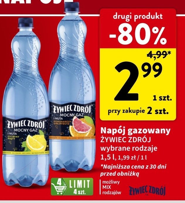 Woda mocny gaz cytryna mięta Żywiec zdrój promocja