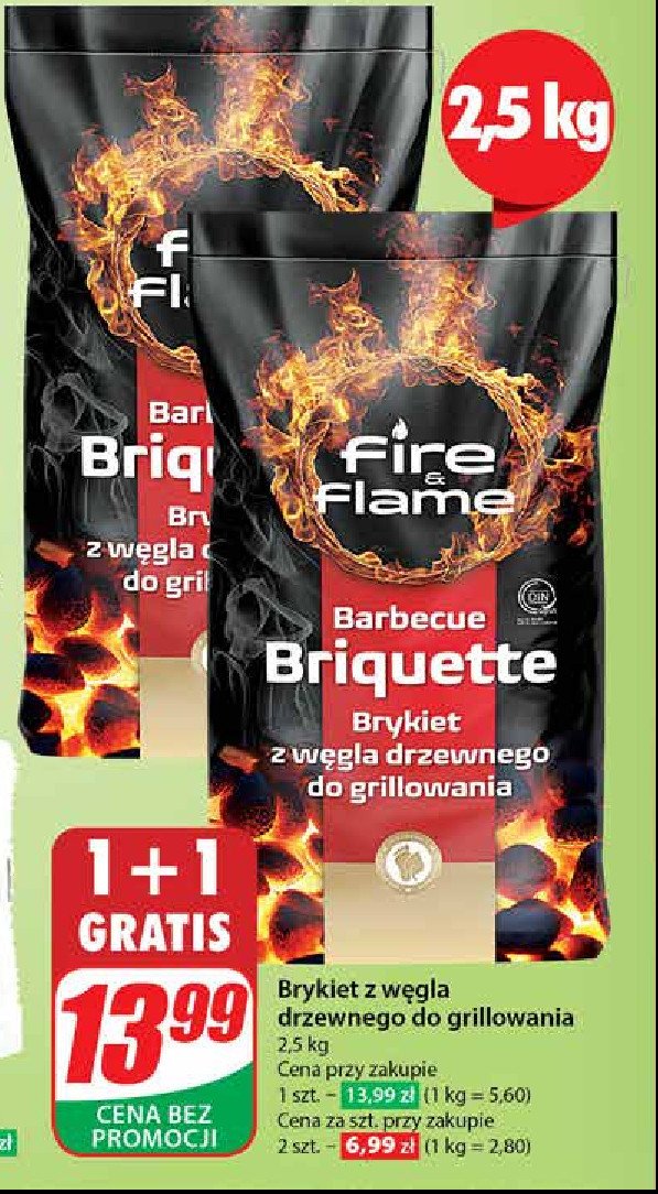 Brykiet drzewny Fire & flame promocja w Dino