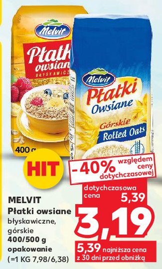 Płatki pełnoziarniste owsiane Melvit promocja