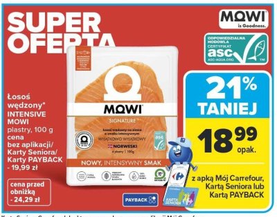Łosoś wędzony Intensive MOWI Signature plastry 100g promocja w Carrefour Market