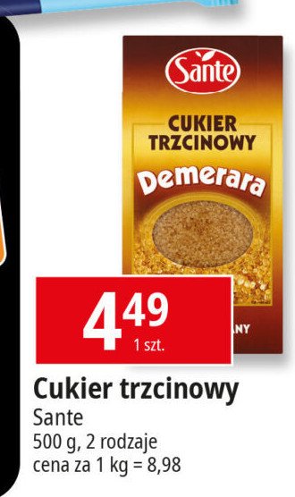 Cukier trzcinowy demerara drobny Sante promocja w Leclerc