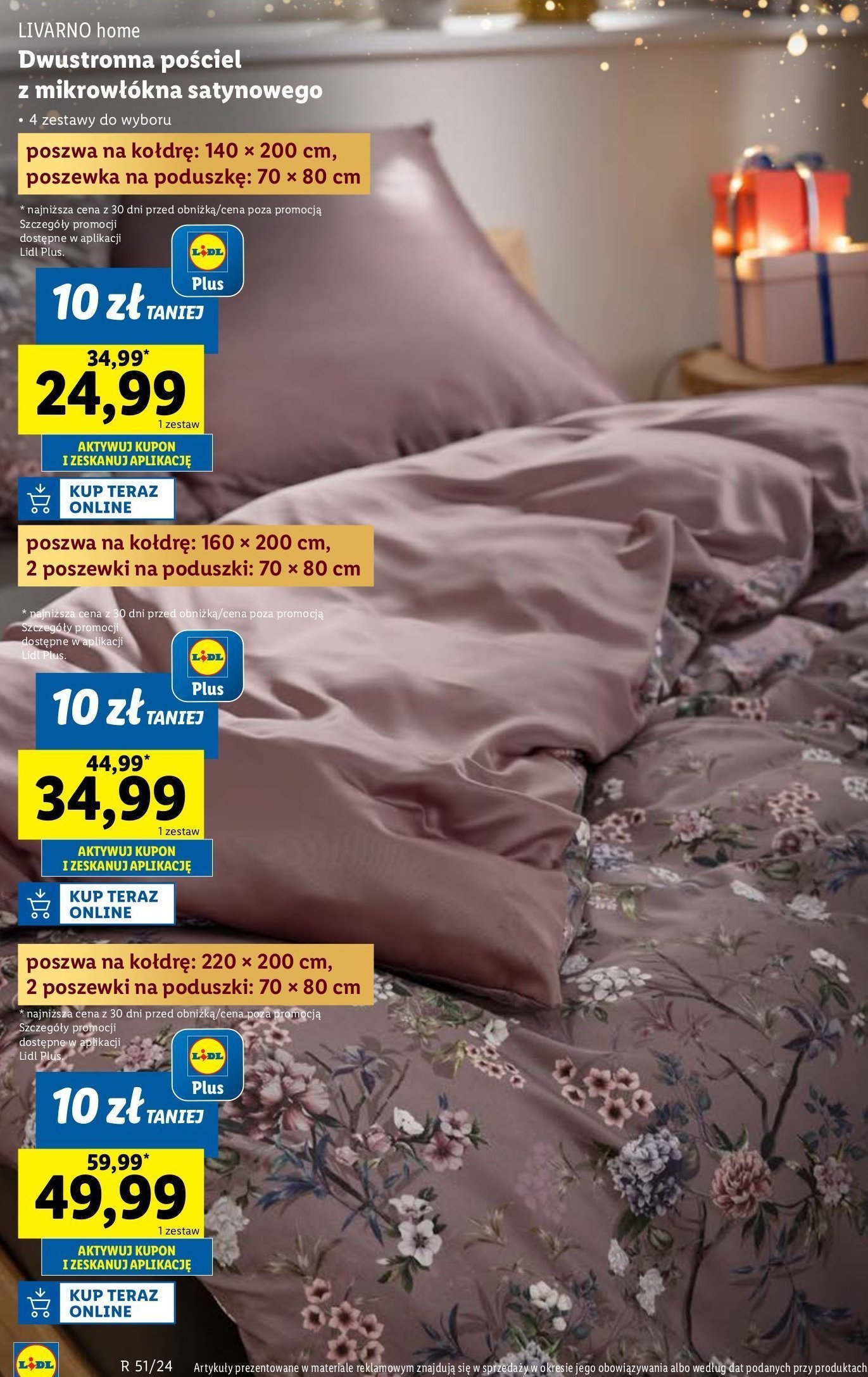 Komplet pościeli dwustronnej z mikrowłókna satynowego 140 x 200 + 70 x 80 cm promocja w Lidl