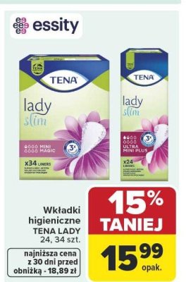 Wkładki higieniczne 24, 34 szt. Tena promocja w Carrefour Market