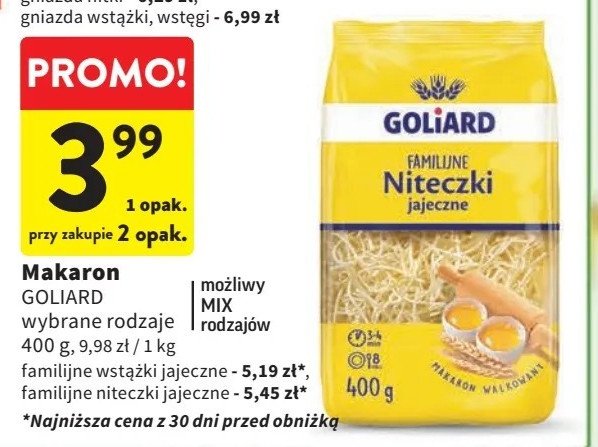 Makaron familijne niteczki Goliard promocja