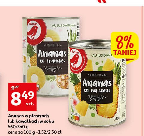 Ananas plastry w lekkim syropie Auchan różnorodne (logo czerwone) promocja
