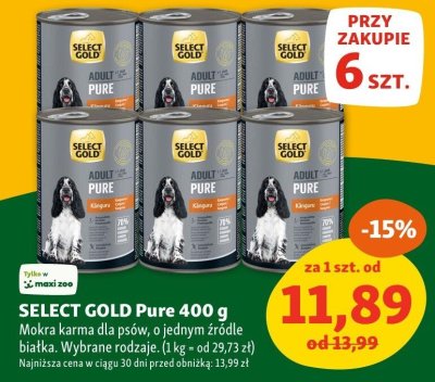 Mokra karma dla psów SELECT GOLD Pure 400 g promocja w MAXI ZOO