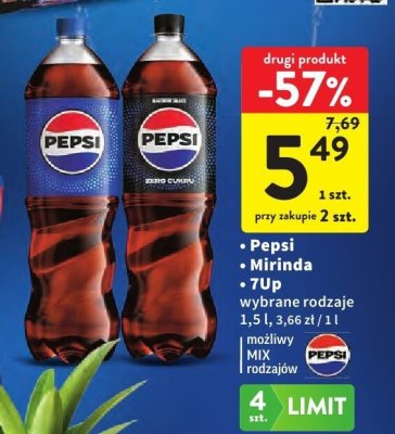 Napój Pepsi Mirinda wybrane rodzaje 1,5 l, 3,66 zł / 1 l promocja w Intermarche