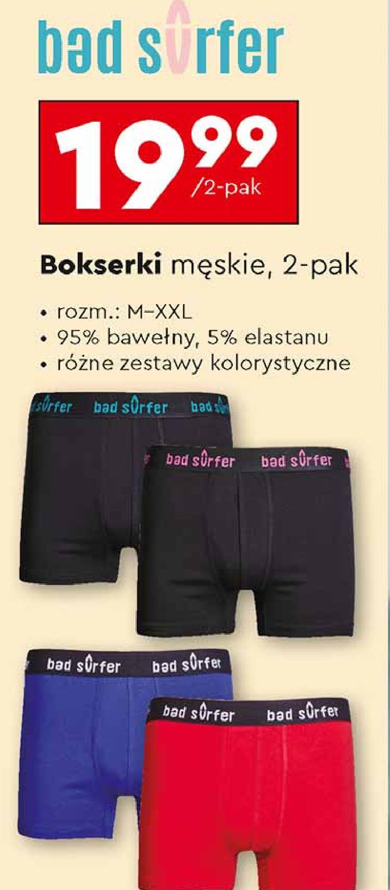 Bokserki męskie m-xxl promocja w Biedronka