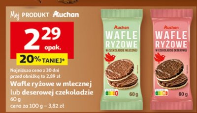 Wafle ryżowe w czekoladzie mlecznej lub deserowej Auchan promocja w Auchan