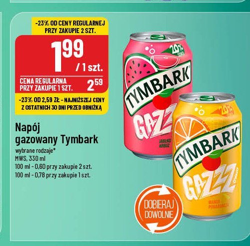 Napój gazowany pomarańcza- mango Tymbark gazzz promocja