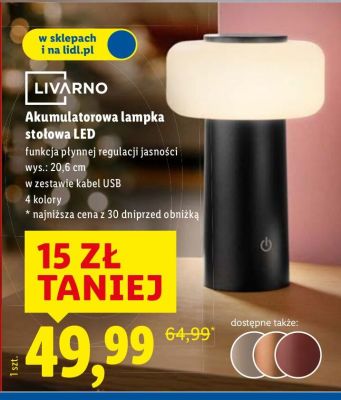 Akumulatorowa lampka stołowa LED LIVARNO promocja w Lidl