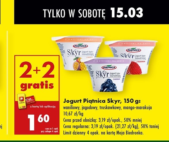 Jogurt typu islandzkiego z mango i marakują Piątnica skyr promocja w Biedronka