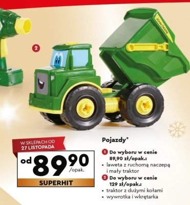 Pojazd traktor z dużymi kołami i wywrotka i wkrętarka promocja w Biedronka