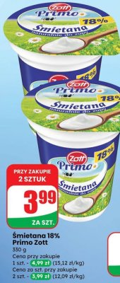Śmietana 18% Primo Zott promocja w Dino