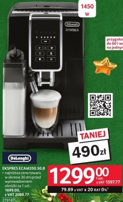Ekspres do kawy DeLonghi EKSPRES ECAM350.50.B zmienna cena towaru w okresie 30 dni przed wprowadzeniem obniżki za 1 szt 1699.00 zł z VAT 2089.77 promocja w Selgros