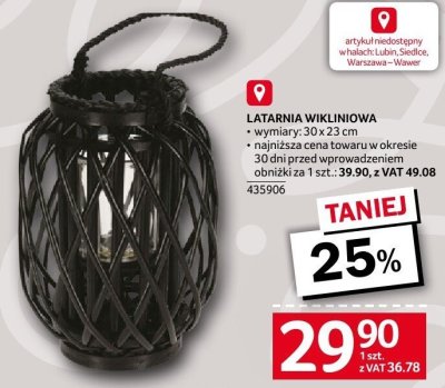 Latarnia wiklinowa wymiary 30 x 23 cm promocja w Selgros