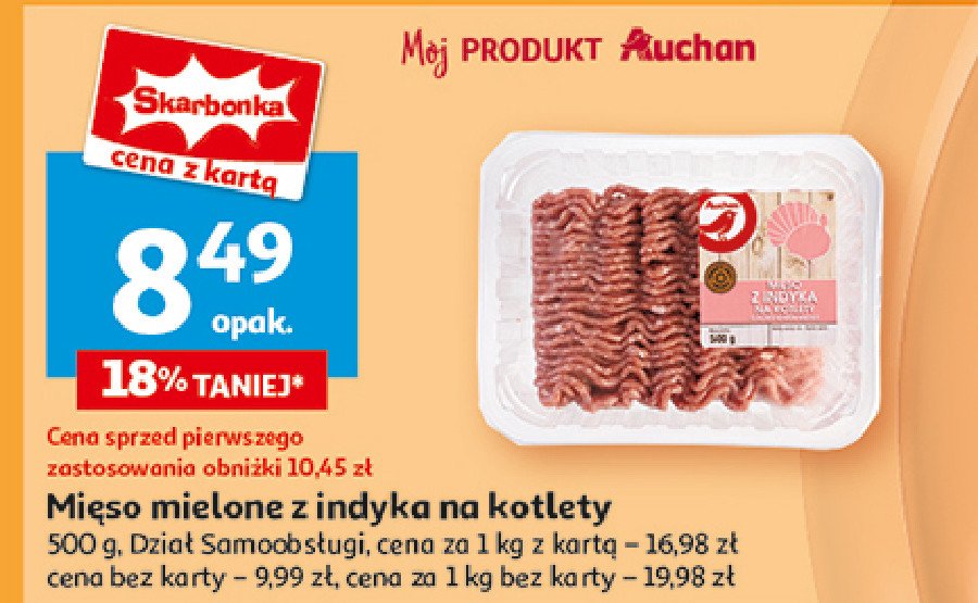 Mięso mielone z indyka na kotlety Auchan promocja w Auchan