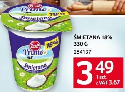 Śmietana Zott Primo 18% 330g promocja w Selgros