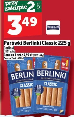 Parówki Berlinki Classic 225 g promocja w TOPAZ