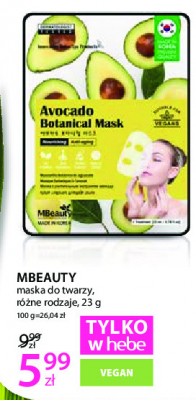 Maska z awokado na płachcie Be beauty Be beauty care promocja
