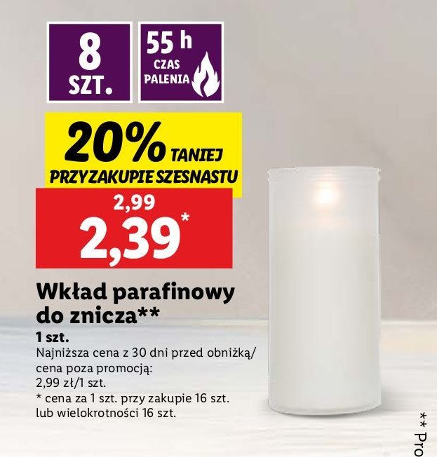 Wkład parafinowy do znicza promocja