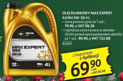 Olej silnikowy MAX EXPERT A3/B4 5W-30 4L promocja w Selgros