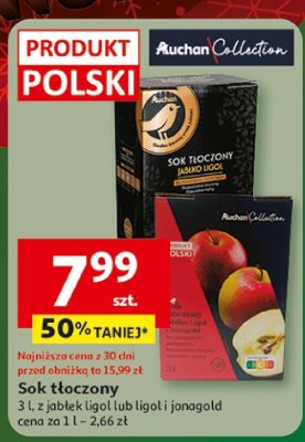 Sok tłoczony Auchan Collection 3l z jabłek ligol lub ligol i jonagold promocja w Auchan