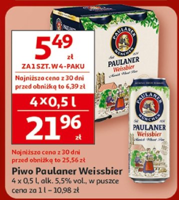Piwo Paulaner Weissbier 4x0.5l promocja w Auchan