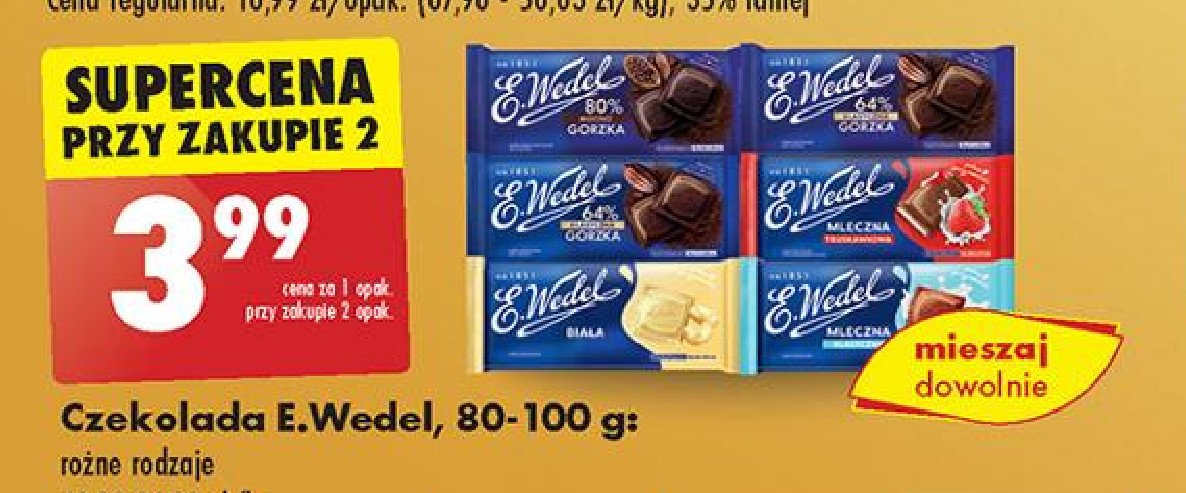 Czekolada mocno gorzka 80% E. wedel promocja w Biedronka