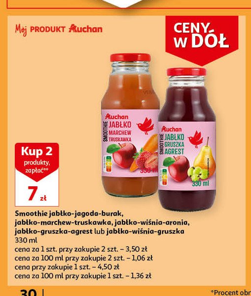 Smoothie jabłko- wiśnia- gruszka Auchan różnorodne (logo czerwone) promocja