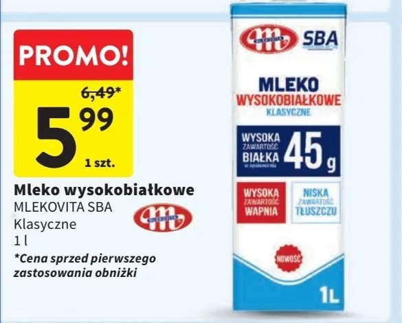 Mleko wysokobiałkowe klasyczne 0.5% Mlekovita sba promocja