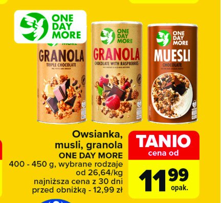 Granola z gorzką czekoladą i liofilizowanymi malinami One day more promocja