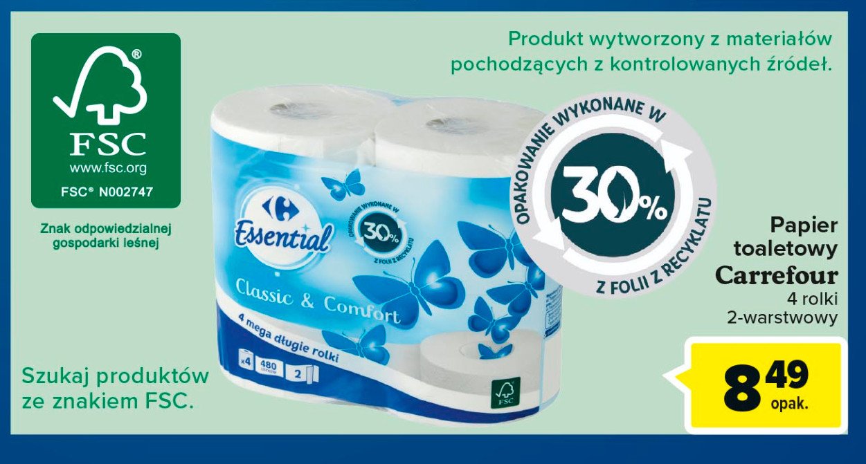 Papier toaletowy biały classic & comfort Carrefour promocja