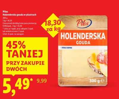 Ser Holenderska Gouda w plastrach Pilos promocja w Lidl