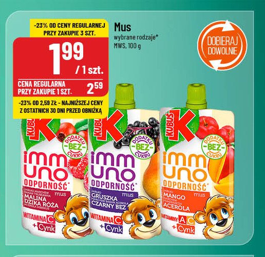 Mus malina-dzika róża-acerola Kubuś immuno odporność promocja