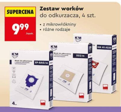 Zestaw worków do odkurzacza K&M, 4 szt., różne rodzaje (z mikrowłókniny) promocja w Biedronka