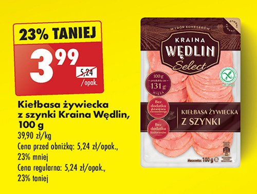 Kiełbasa żywiecka z szynki Kraina wędlin select promocja