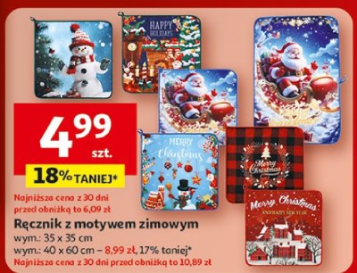 Ręcznik z motywem zimowym 35 x 35 cm promocja w Auchan